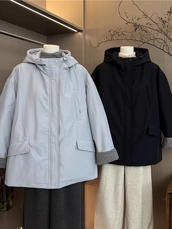 

Утепленная куртка-пуховик большого размера с капюшоном, в стиле рабочей одежды, из хлопка, зимний дизайн, уникальный стиль, на молнии, теплая, на каждый день