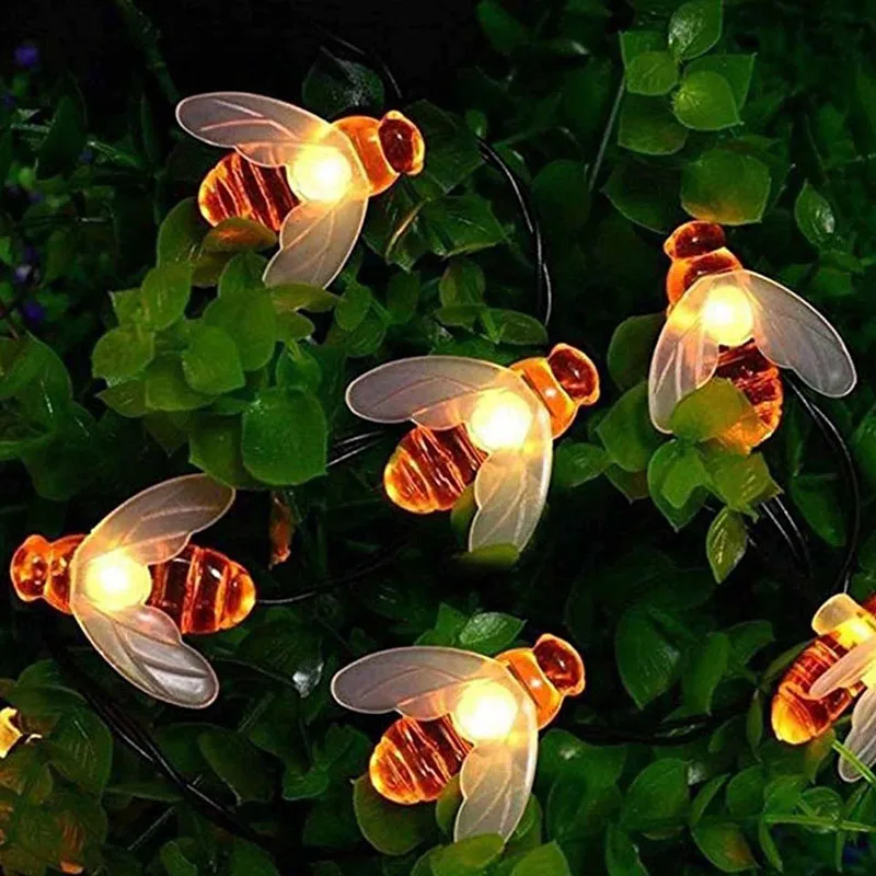 Stringa di luci solari da 5 m 20 lucine a energia solare a forma di ape da miele per la decorazione estiva della recinzione del giardino domestico all'aperto