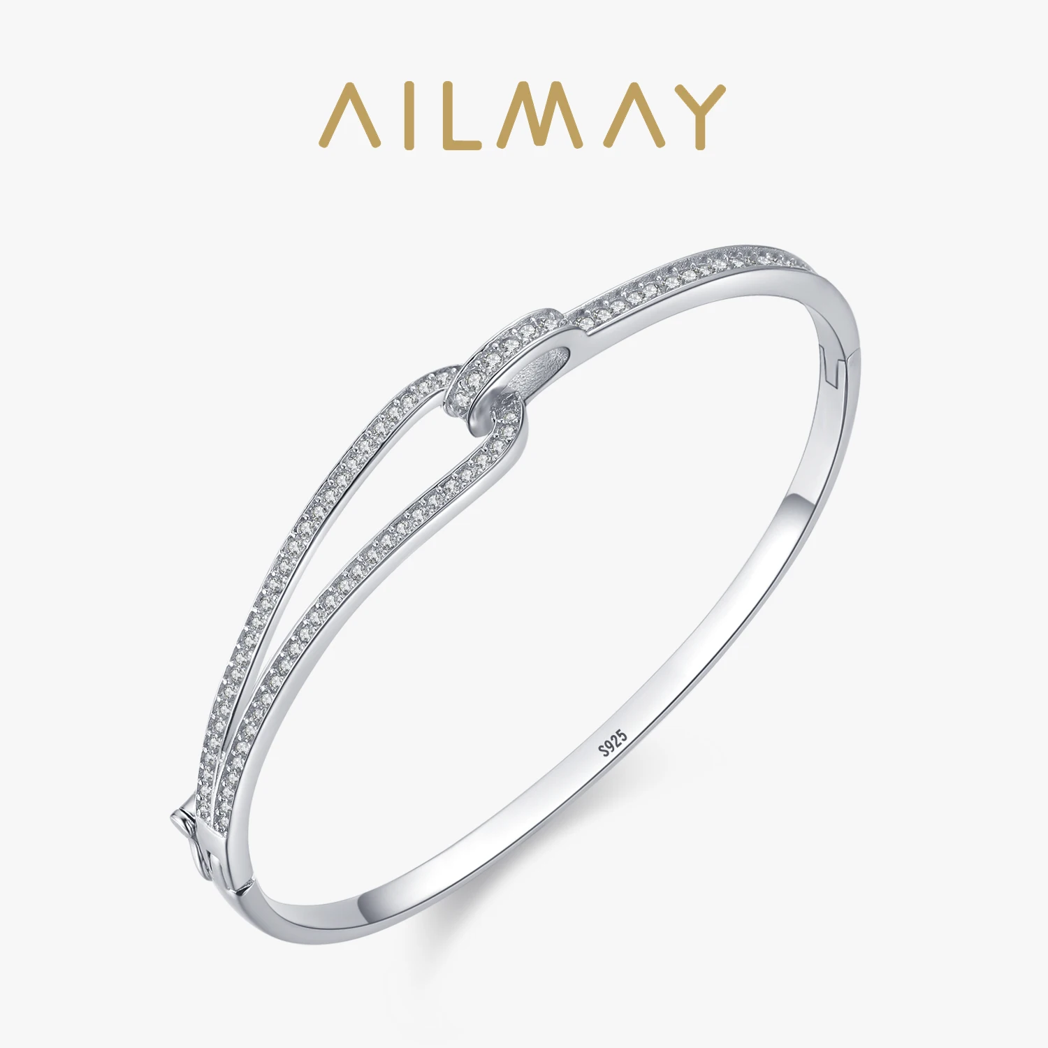 Ailmay moda nieregularne geometryczny wzór oryginalna 925 bransoletki ze srebra wysokiej próby dla kobiet olśniewająca przezroczysta cyrkonia Fine Jewelry GIF