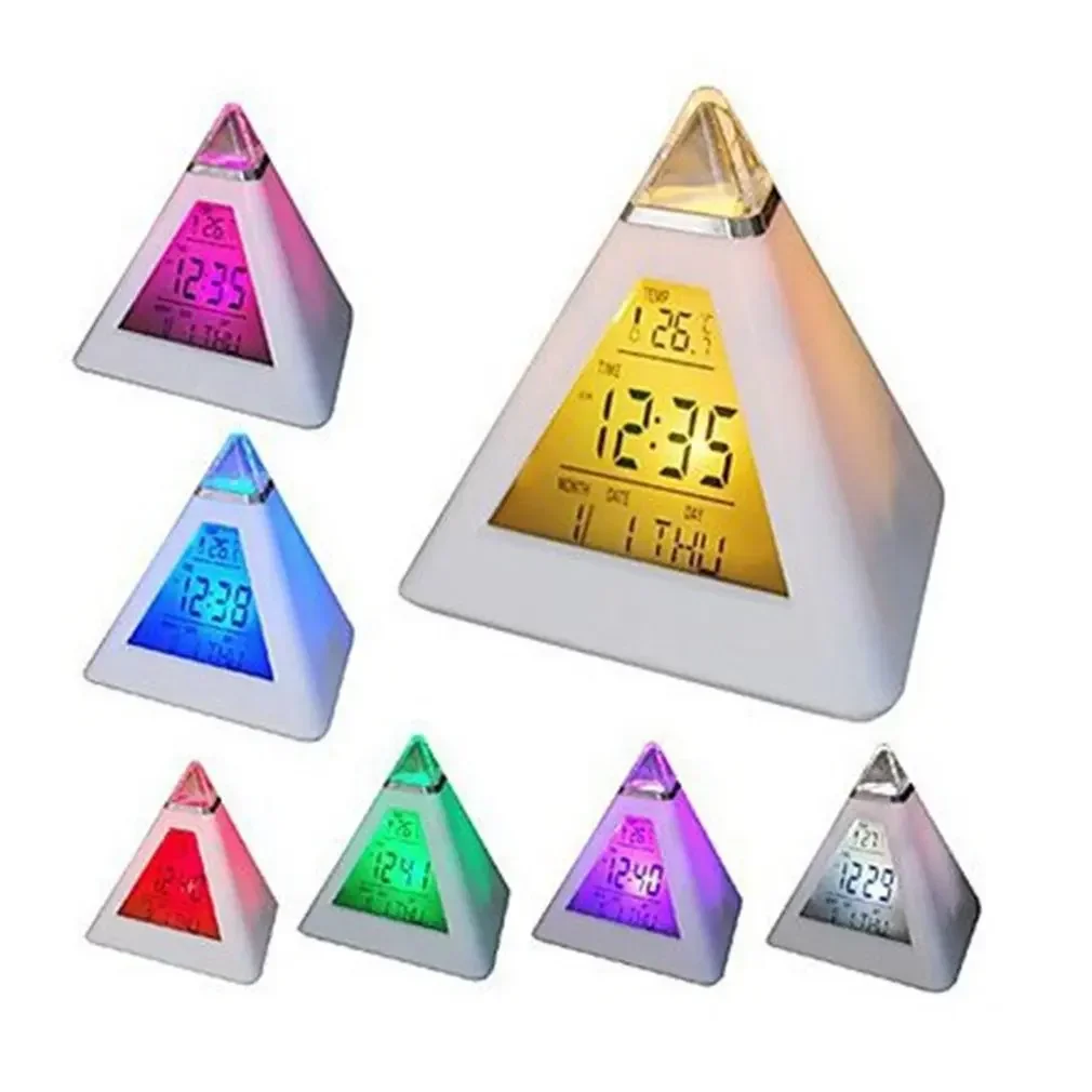 Table Watch Desk Clock Pyramid Digital Clocks Temperature Clock 7 Colors LED Change Backlight LED Alarm Display Clocks