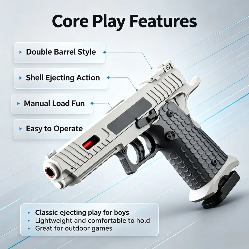 Ejecting Soft Dart Toy Launcher with Mechanical Action, Realistic Model, Empty Mag Lock, Outdoor Play Gift for Boys