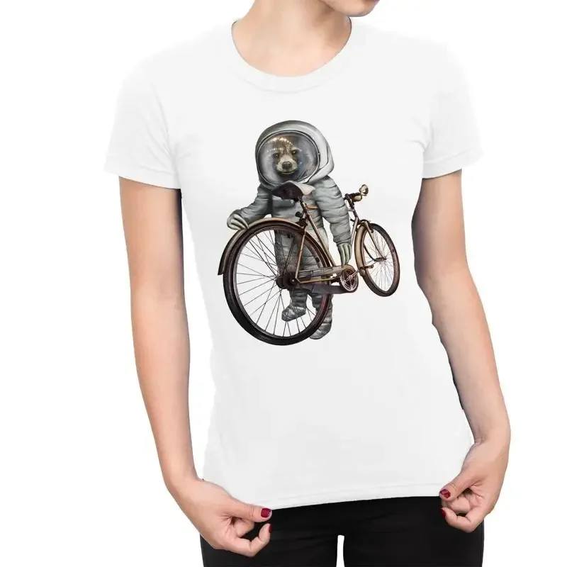 1T T Shirt Womens Sloth Astronaut With Bicycle