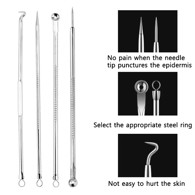 Pimple Popper Tool Kit Blackhead Remover Acne Needle Tools Set Removing Treatment Comedone for Nose Face Skin Blemish Extractor view 3