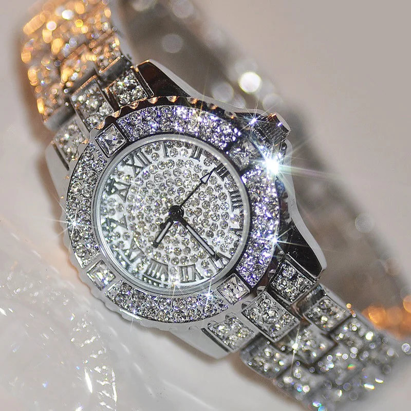 Fashion Women Clock with Shiny Crystal Watches Ladies Bling Crystal Full Steel Diamond Watch Casual Women Quartz Wristwatches