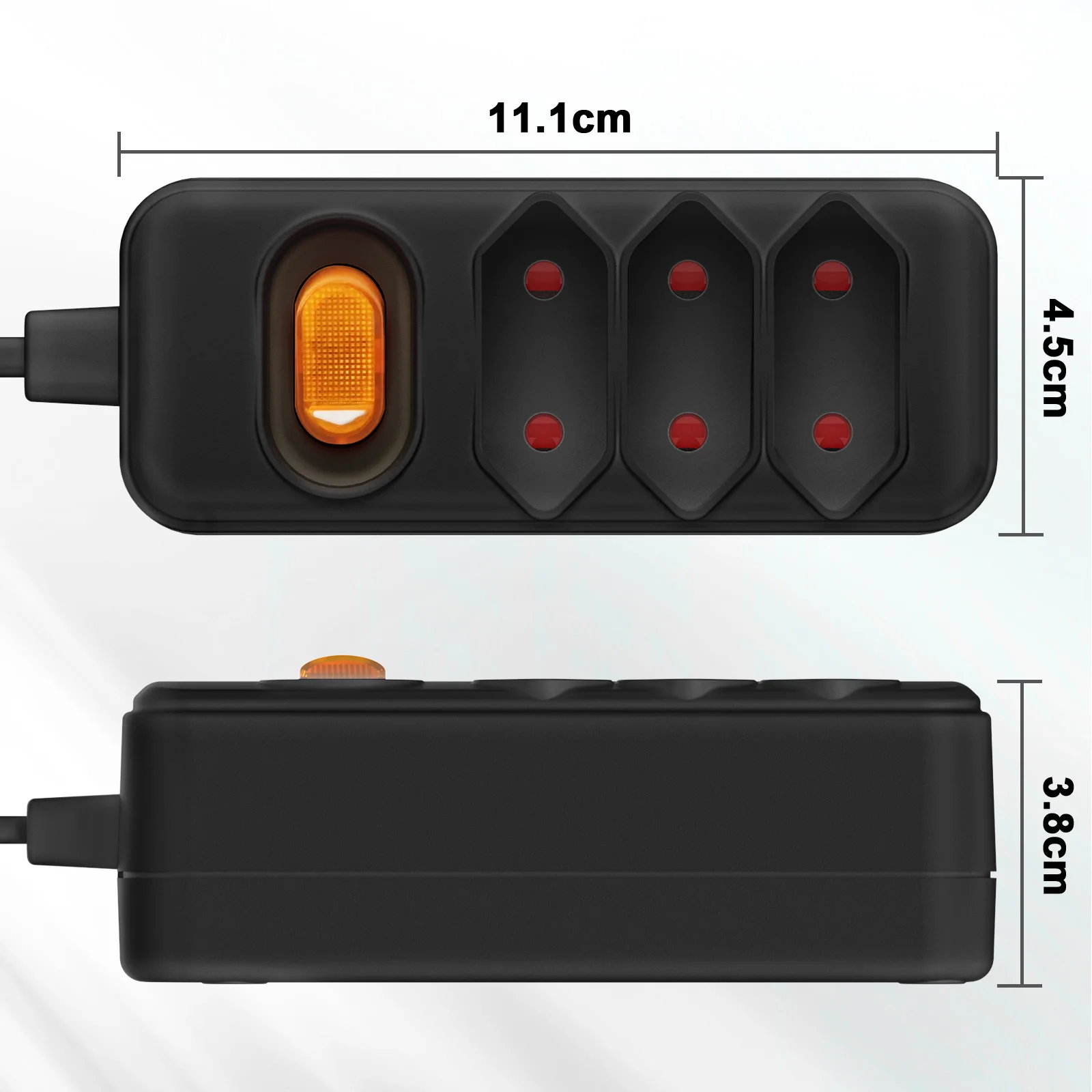 European EU 2 Prong Power Socket with 2M Extension Cable, Euro Power Strip Flat Plug Outlet with Switch for Computer TV PC