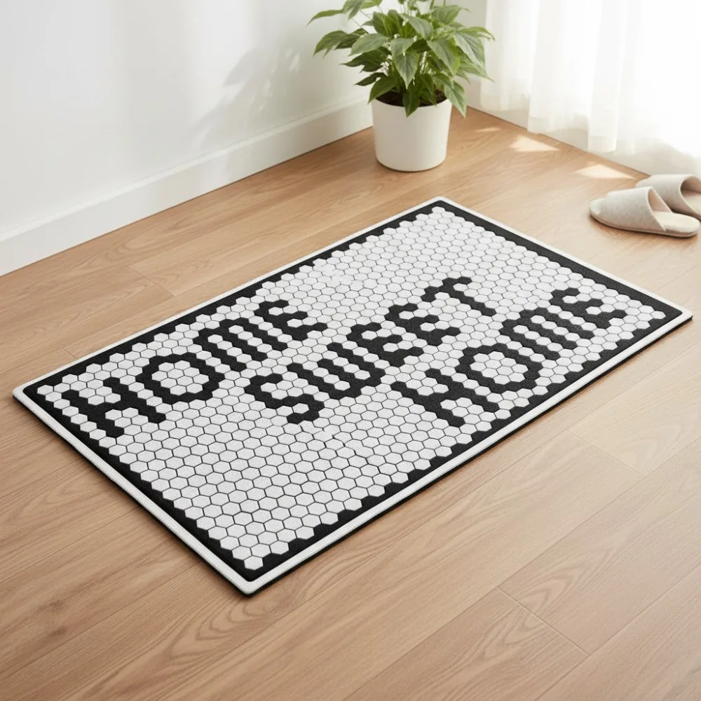 

Soft Quick-Dry Non-Slip Bathroom Mat, Plush Geometric Tile Design for Cozy Home Decor, 18x30 Inches