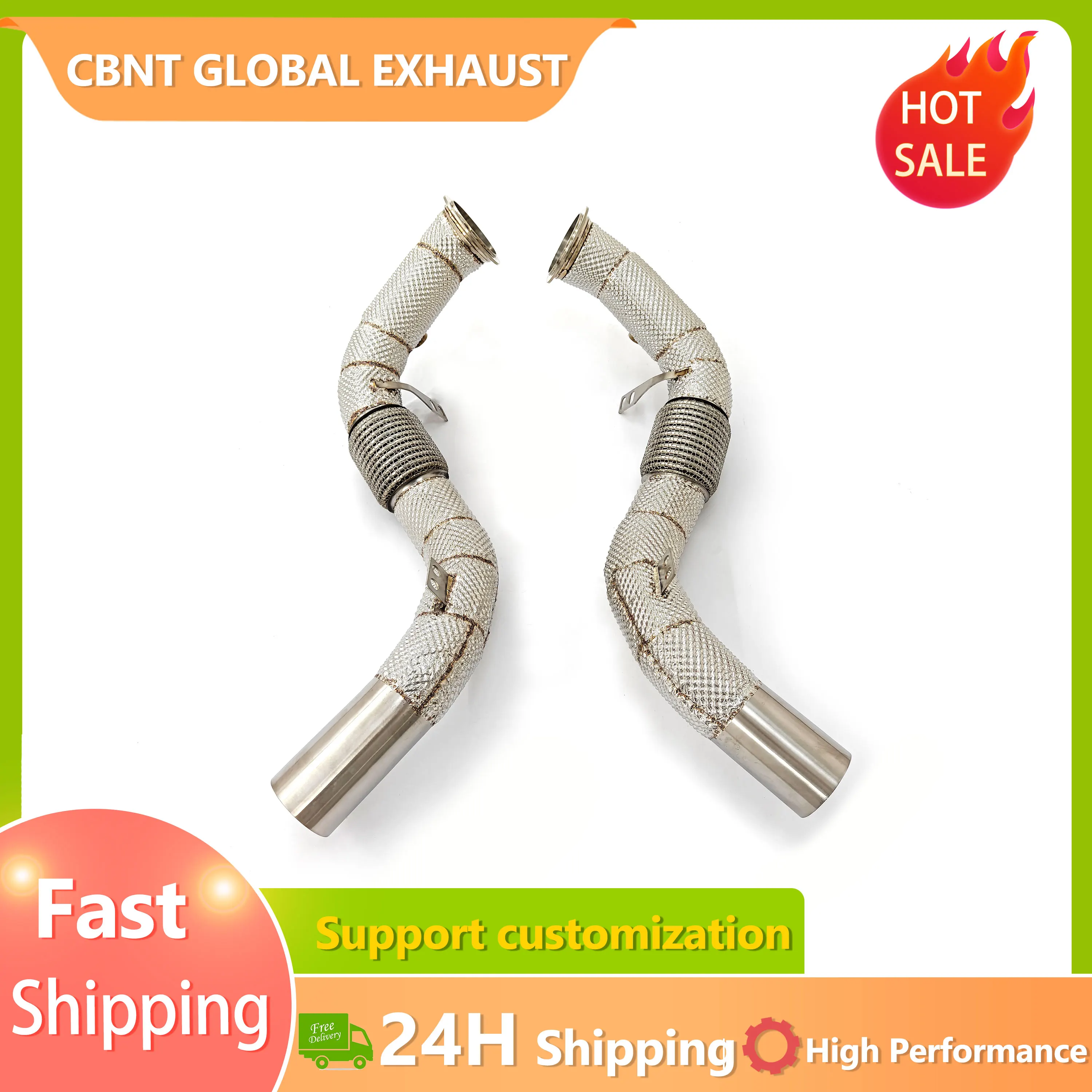 CBNT High Flow Downpipe for BMW F85 X5M G30 M550i X5 M50i N62 N63 4.4T High Performance SS304 Exhaust Header with Heat Shield