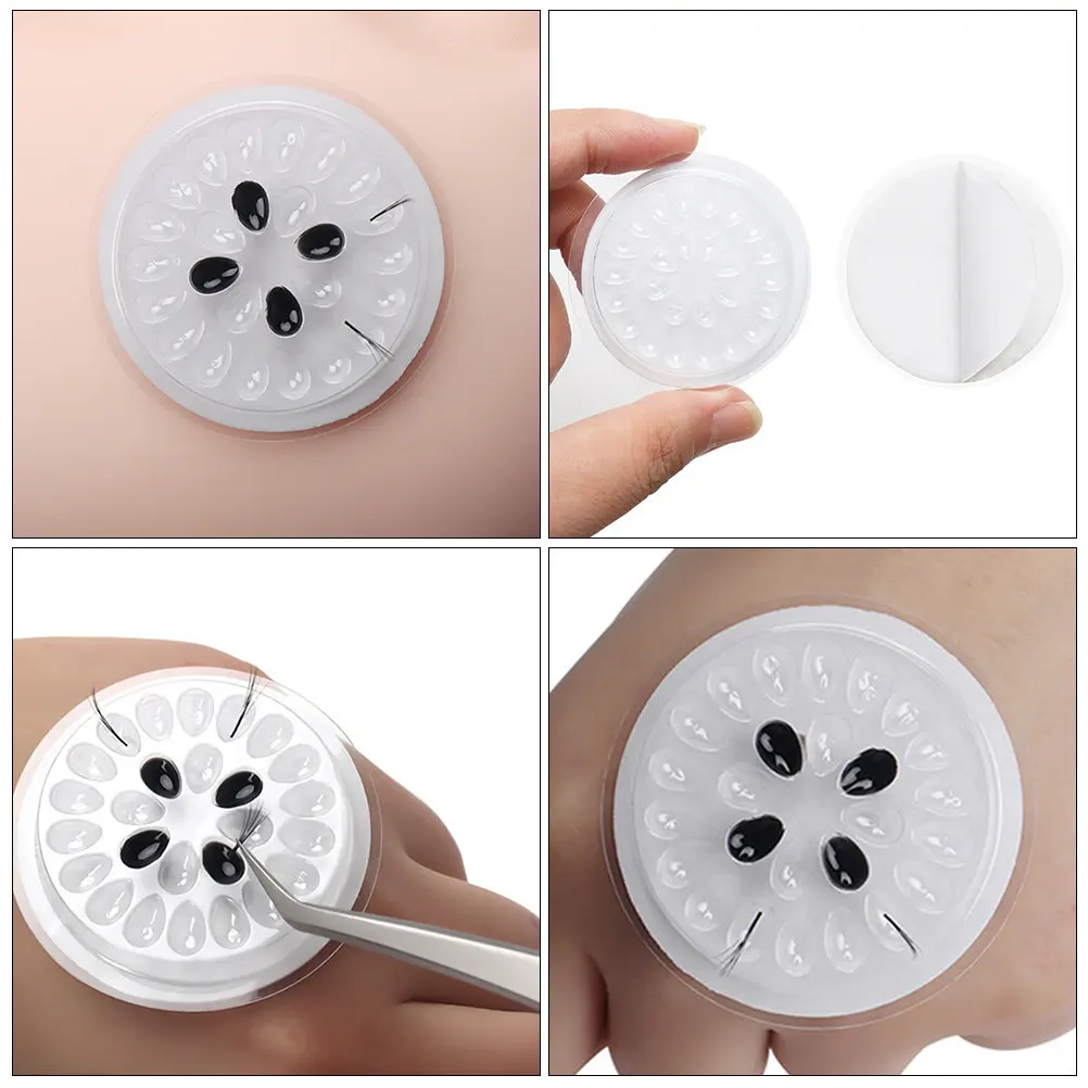 20Pcs Flower Design Eyelash Glue Plates Wear Resistant ABS Material Glue Drying Delay Tool False Lash Holder Pigment Plate