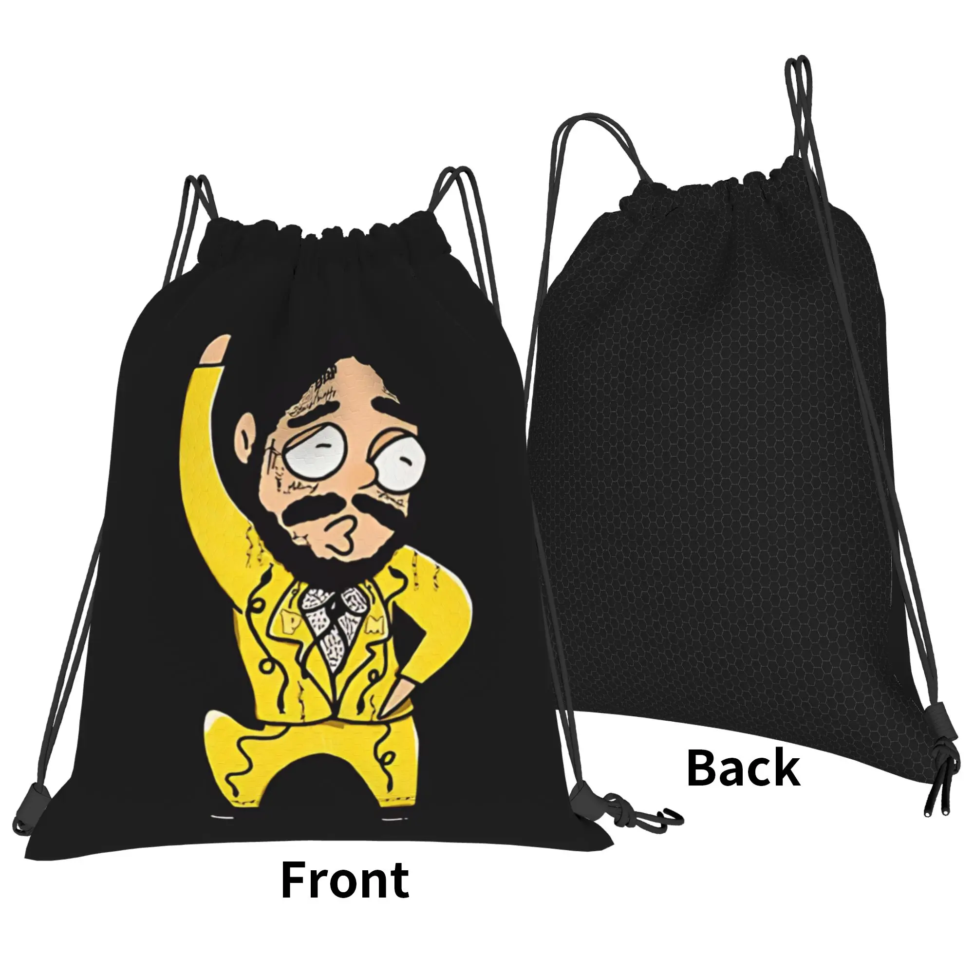 Post Malone hip hop cartoon Portable Hiking Riding Gym Drawstring Storage Sporty Backpacks