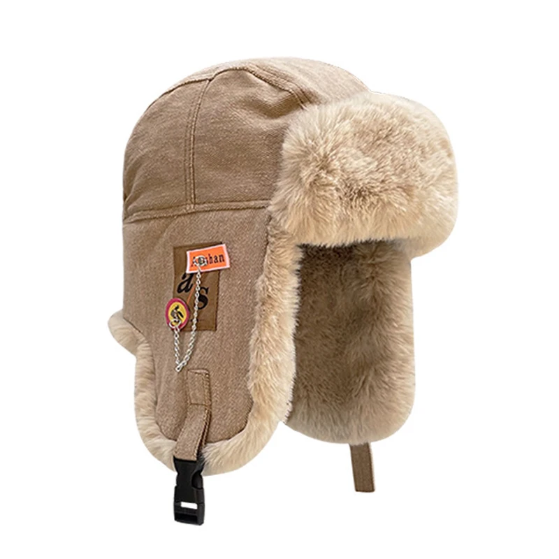 Russian Ushanka Hat Russian Bomber Warm Hat Unisex Winter Hats With Earmuffs Trapper Earflap Cap-White