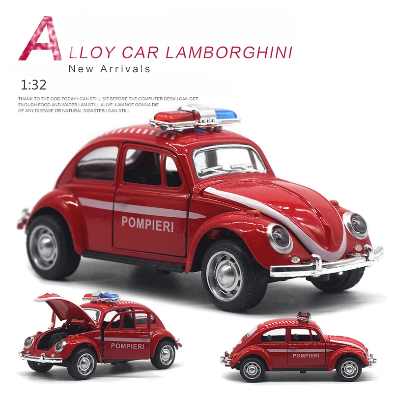 1:32 Volkswagen Beetle coche de policía motor de bomberos modelo de coche de aleación juguetes clásicos Diecasts modelo de coche colección niños juguetes regalos