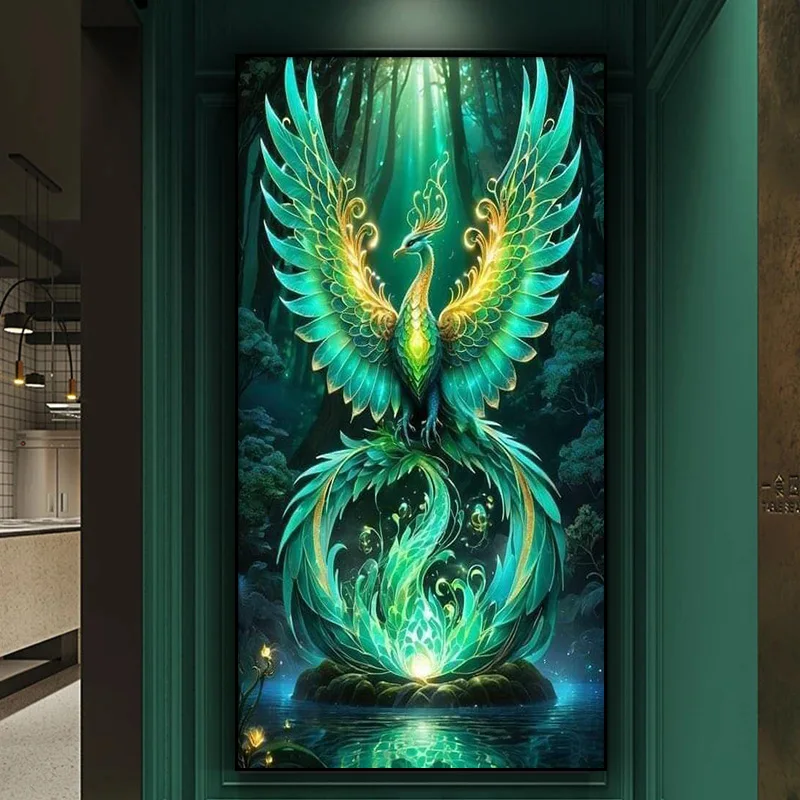 ﻿ Fantasy Green phoenix Diamond Painting New 2025 Full Diamond Embroidery Mosaic Diy Crystal Art Vermilion Birds Home Decor Gift