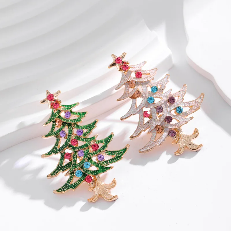 Fashionable Christmas tree brooch men women metal rhinestones multicolored shiny plant  holiday jewelry pin gift accessories