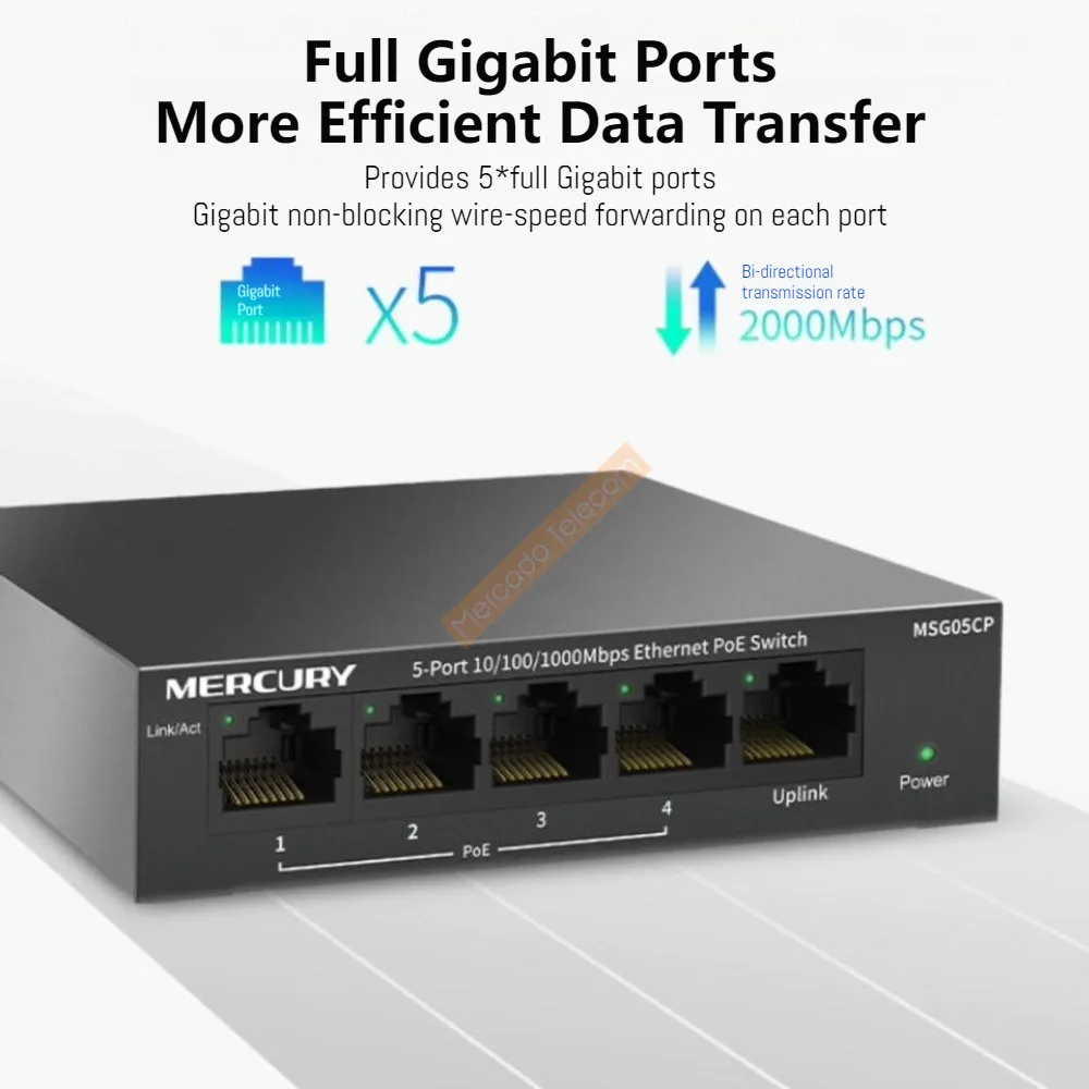 MERCURY 5-Port-Gigabit-POE-Switch IEEE802.3af 43 W POE 1000 M Plug-and-Play-Heimschalter für Überwachungs-POE-Kamera