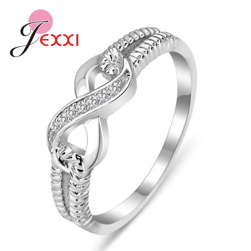 925 Sterling Silver Sterling Rings Lucky Letter 8 Engagement Clear Crystal Cubic Zirconia Wedding Rings For Women Fine Jewelry