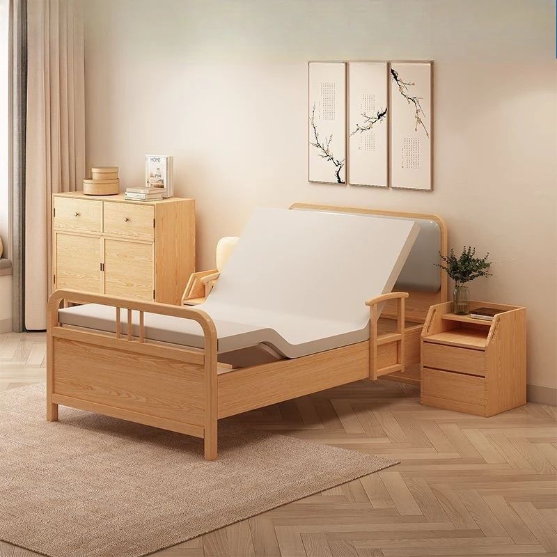 Elderly remote control bed nursing home senior-friendly household single bed for the elderly Solid wood lifting electric