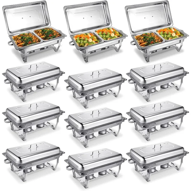 12 Pcs Chafing Dish Buffet Set 9 Qt Stainless Steel Chafer Set Catering Buffet Servers and Warmers with Foldable Frame, Food Pan