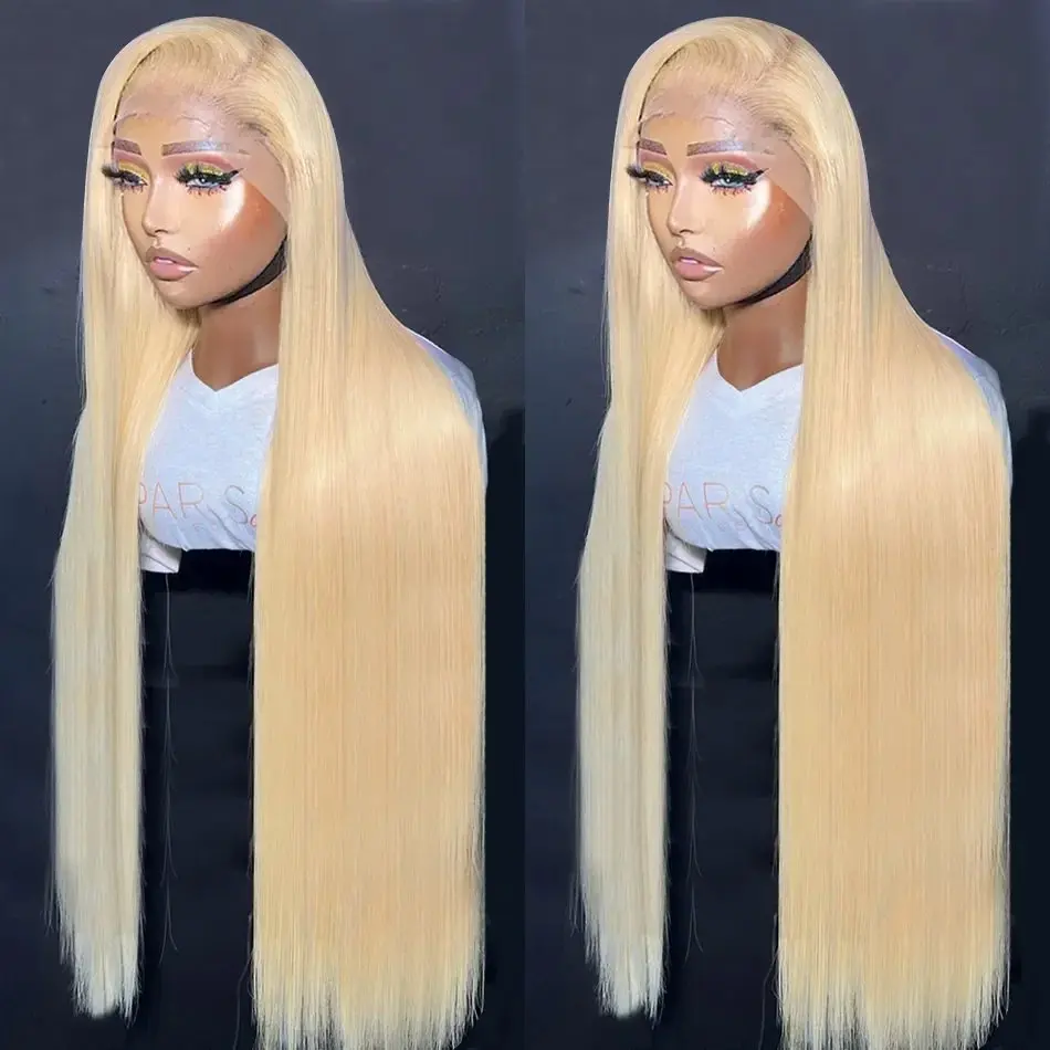 Rosabeauty 38 40Inches 13x6 Blonde 613 HD Straight Lace Front Human Hair Wigs Glueless 13X4 Frontal Wig Preplucked 250%