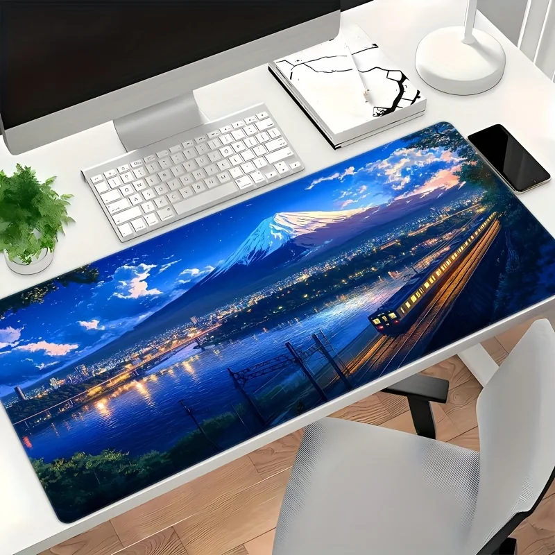 Anime Mount Fuji Night Train Extended Gaming Mouse Pad Large Non-slip Rubber Desk Mat