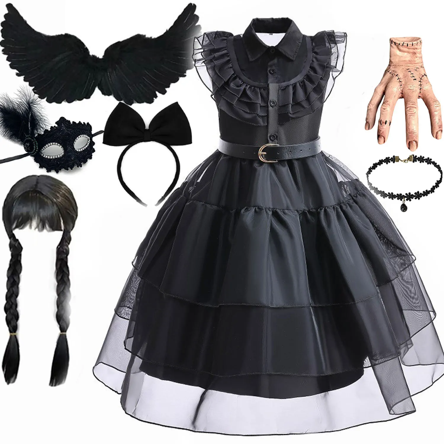 Wendsday Cosplay For Girl Costume Movie  Carnival Halloween Black Events Dress For Kids Girls Party Dresses Vestido 4-12Y