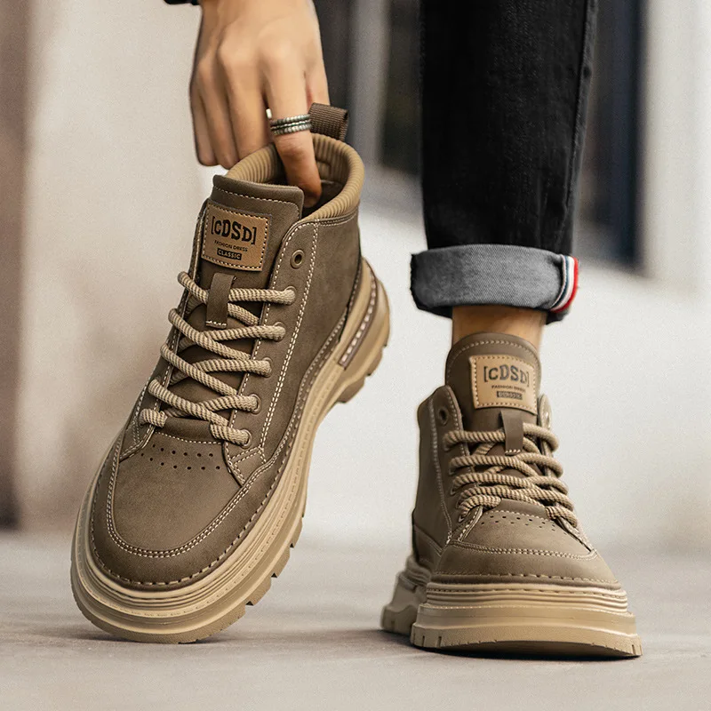 Short boots men's 2025 new autumn breathable British style retro casual leather boots black high top workwear men's shoes