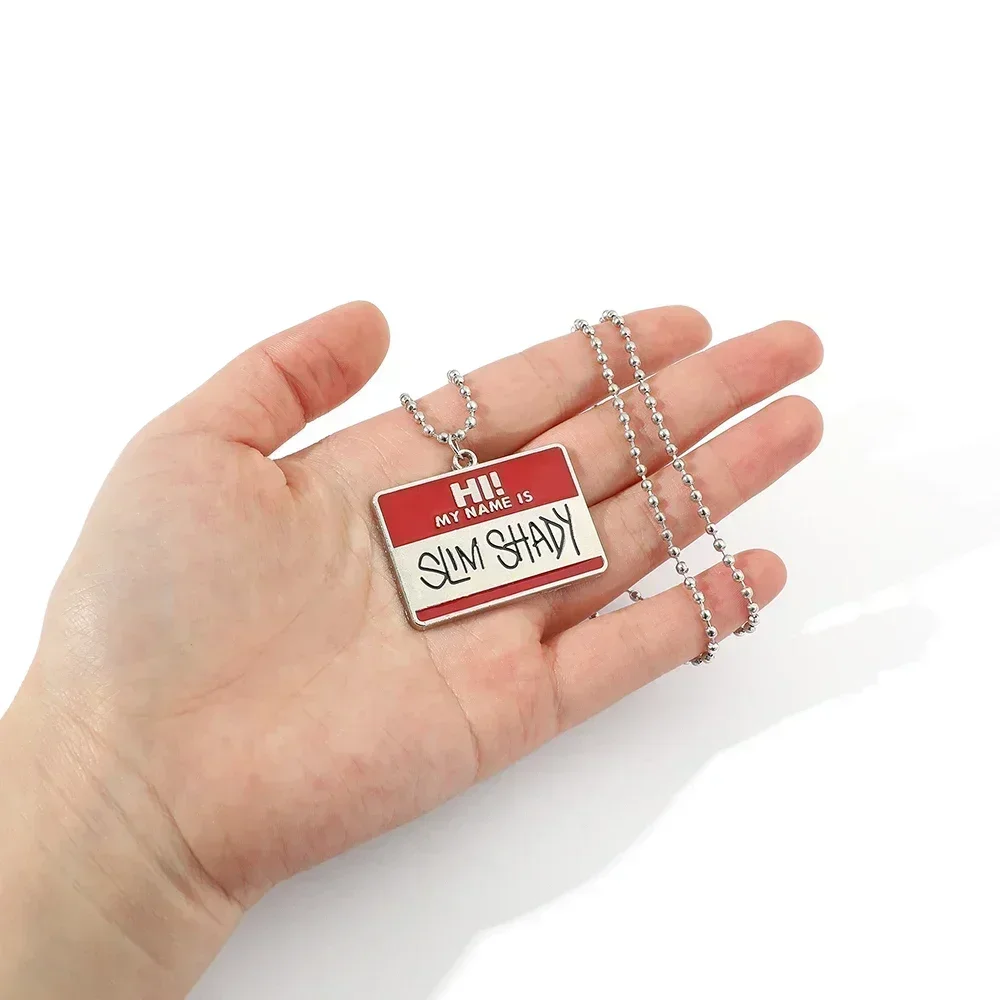 Fashion Jewelry Accessories Trend Rapper Eminem Keychain Letter Hi My Name Is Slim Shady Metal Badge Pendant Neck Chain Collar