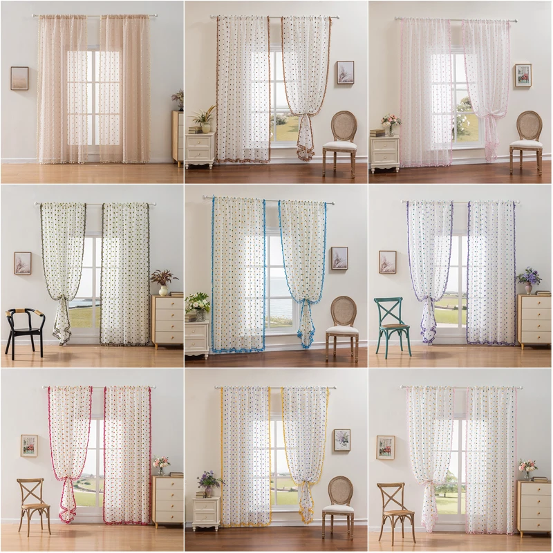 Korean Style Sheer Curtains with Tassel Light Filtering Voile Drapes Privacy Window Treatment for Home Living Room Bedroom Study