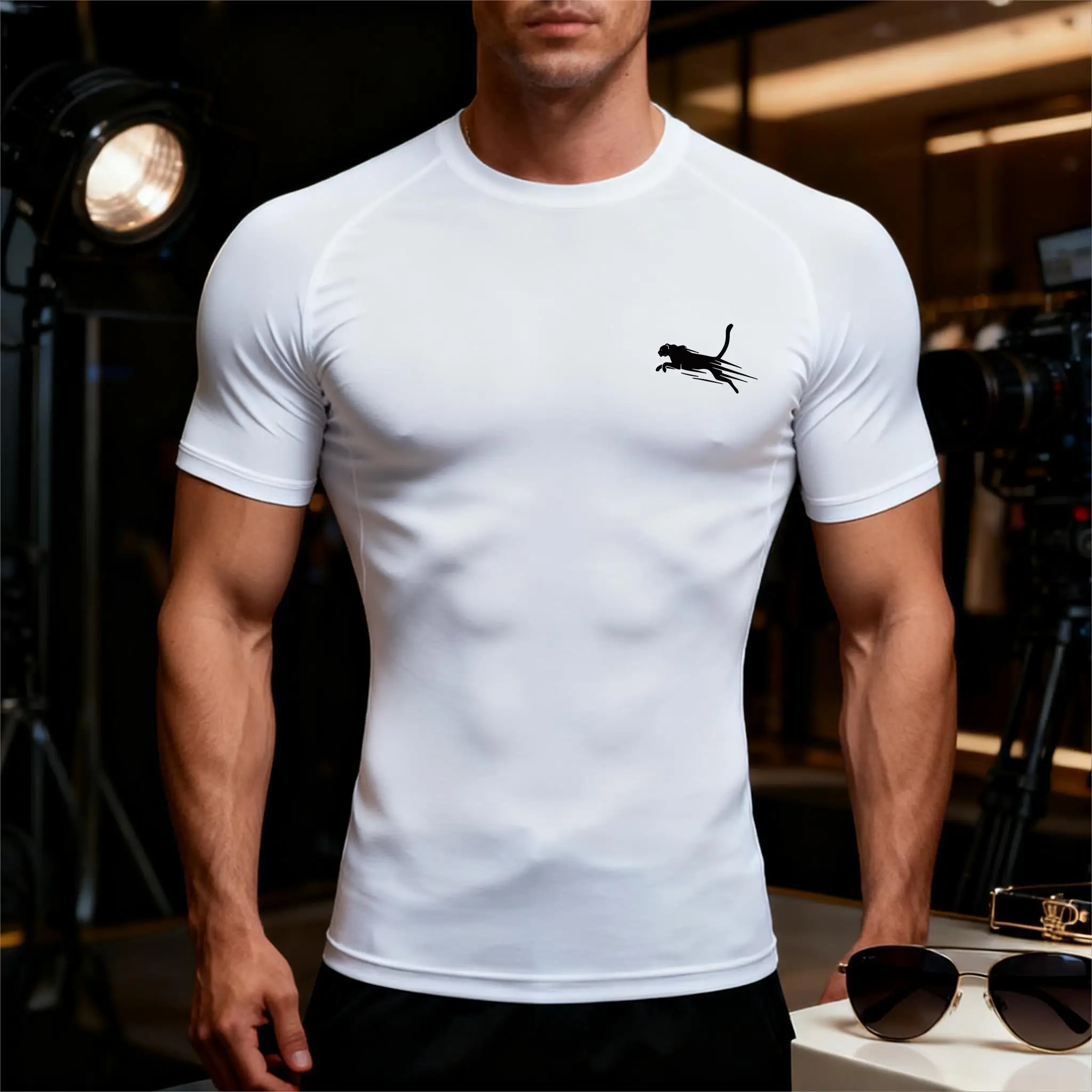 Men's Flight Print Quick Dry Compression Elastic T-Shirt Gym Running Training Slim Fit Athletic Sportswear Workout Top for Gyms