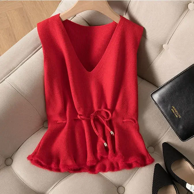 Woman Jacket Vest Women\'s Knitted Vest Autumn and Winter Pullover Sweater Vest Sleeveless Coat Chaleco Mujer