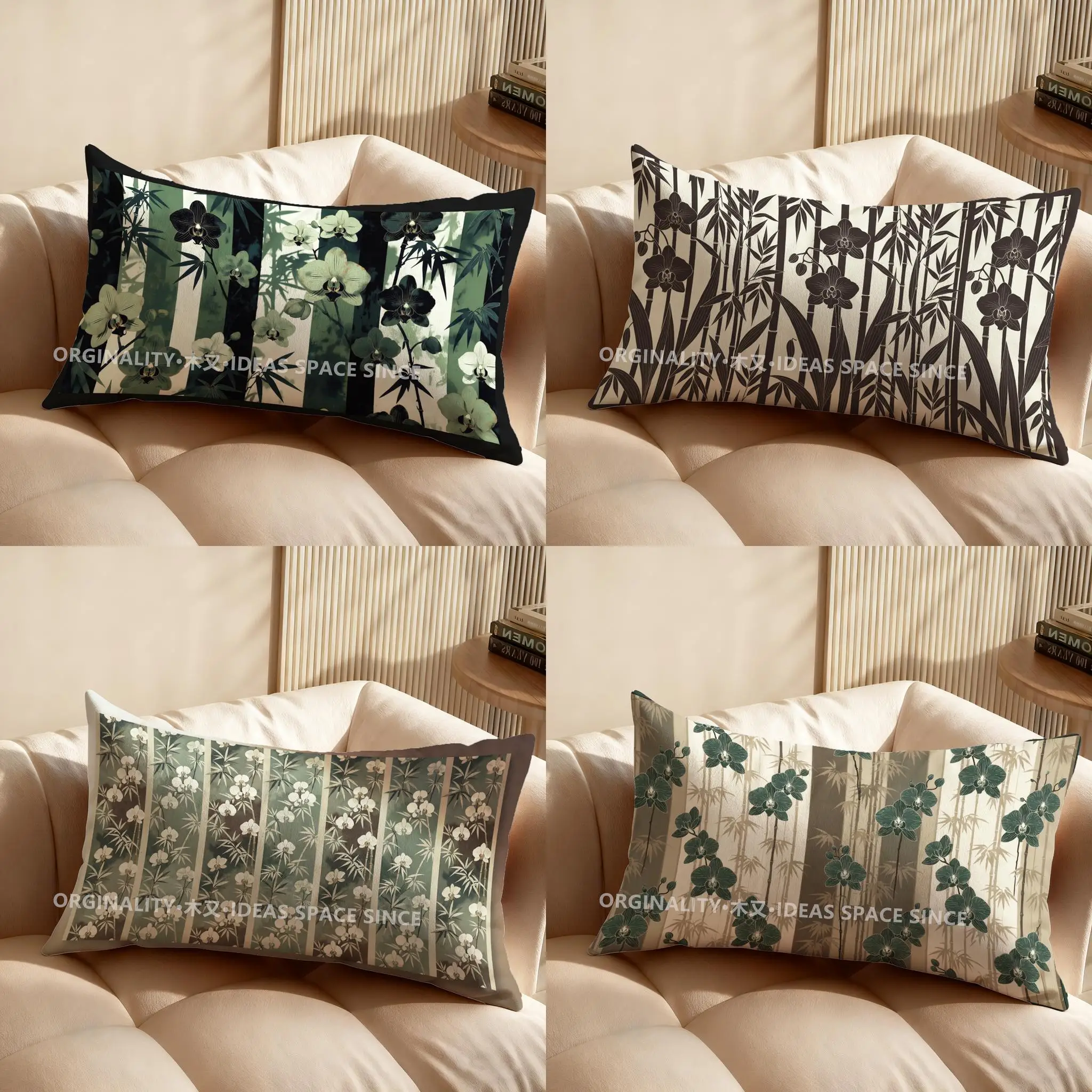 

2D наволочка с узором из бамбука и орхидей, подходит для дивана, спальни, автомобиля, прямоугольная подушка для спины