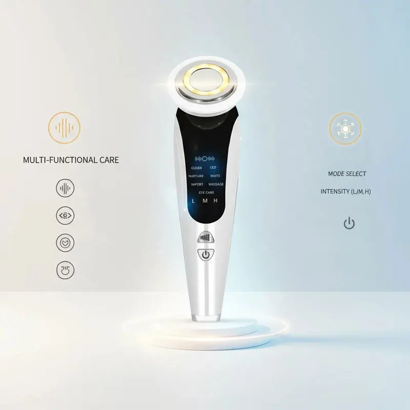 EMS Gezichtsmassager Gezichtsschoonheidsinstrument met geïnduceerde trillingen en warm kompres Gezichtsverzorgingstool 7-in-1 LED-lichttherapie