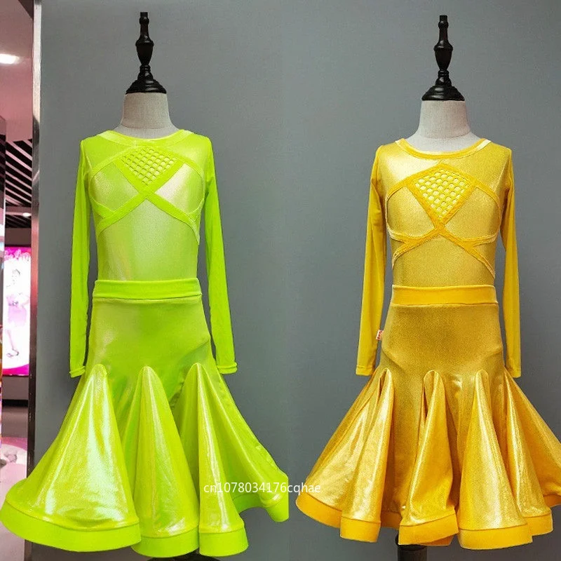 

Theeper Girls 2-Piece Latin Dance Competition Dress, Kids Body-Hugging Performance Outfit, Professional Full Skirt Dancewear