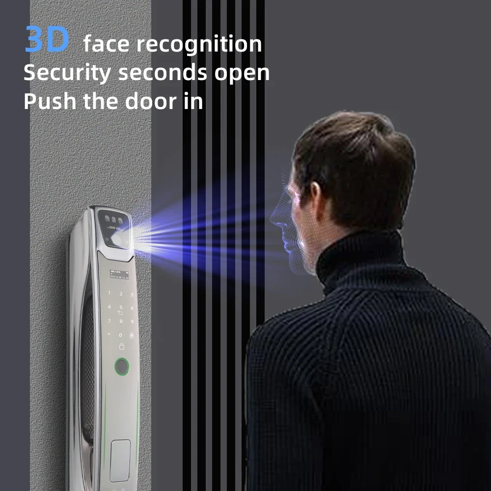 Impermeável Full Automatic Smart Door Lock com câmera, Digital Mortise, Finger Print, 3D Face Entrance Locks