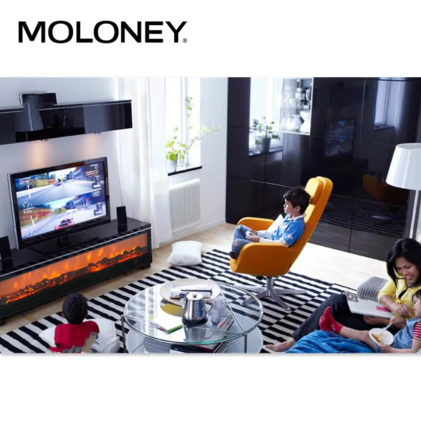 Built-in Electric Fireplace, 1500mm/59 inch Steel and Glass Recessed Ventless Fireplace, LED Flame Insert Heater, Indoor Fire