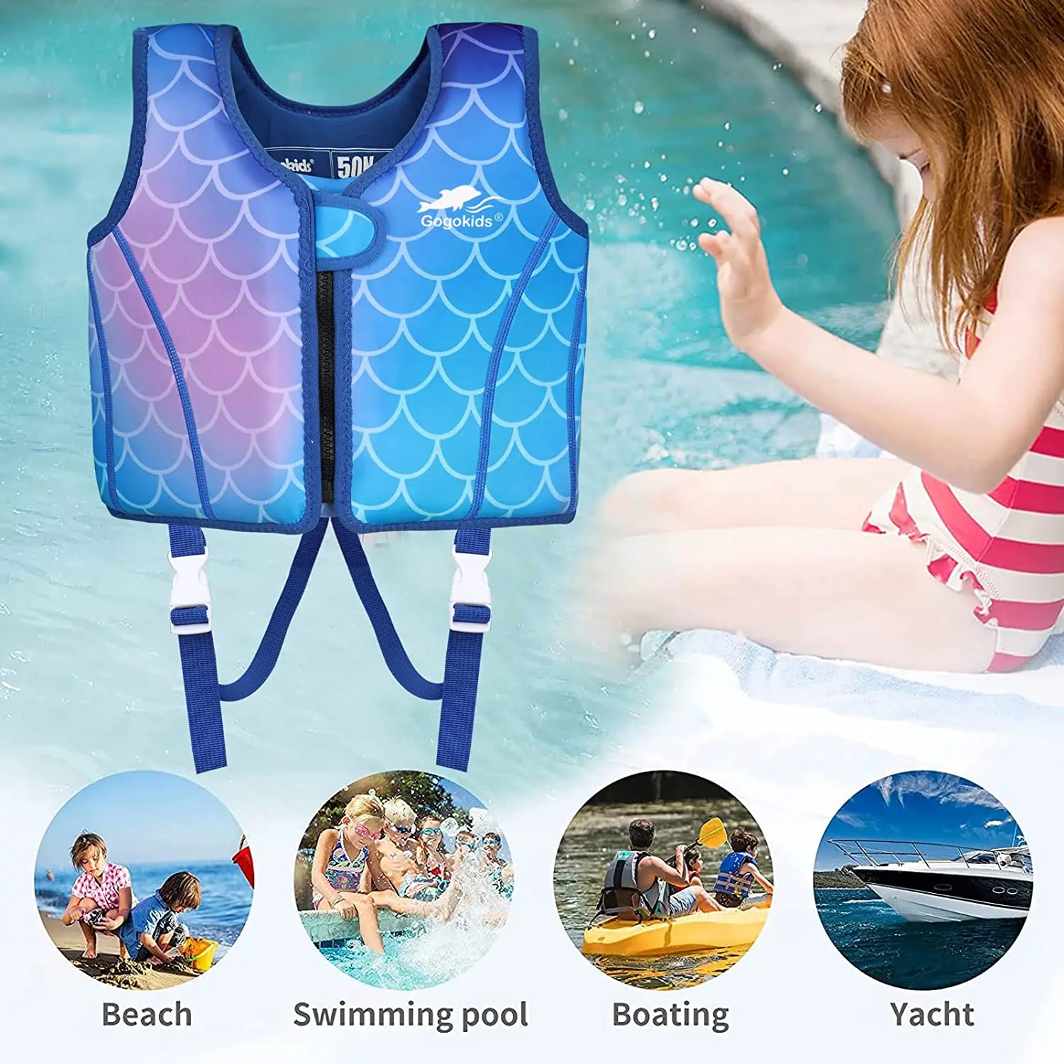 Life Jacket for Kids Mermaid Design with Buckle Safety Swim Vest Water Sports Snorkeling Fishing Surfing Swimming Accessories