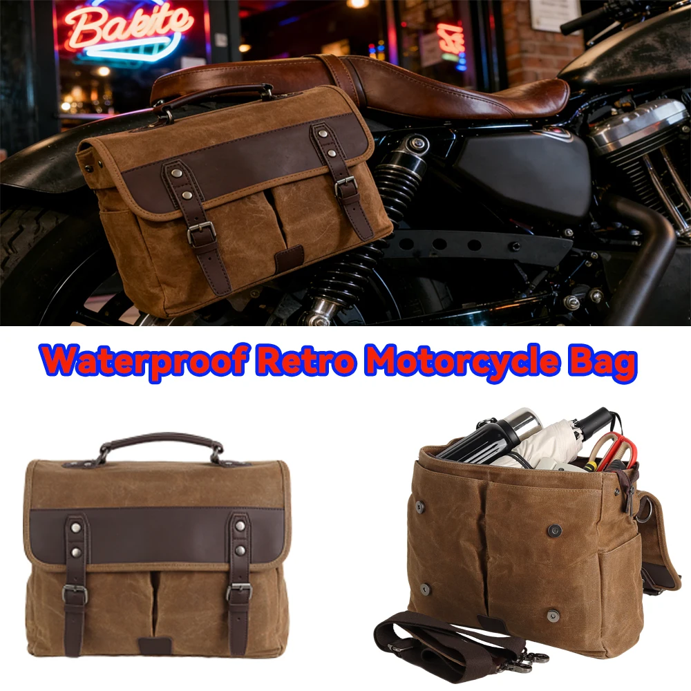 Retro Waterproof Motorcycle SaddleBag Universal Large Capacity Side Bag Travel Luggage Tool Bag