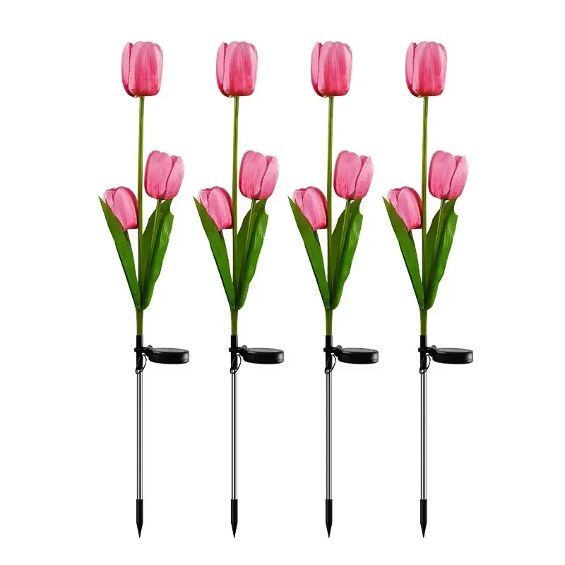 3-kops zonne-verlichting buiten decoratieve zonne-tuinverlichting tulpen bloem gazon lamp voor tuin patio tuin decor