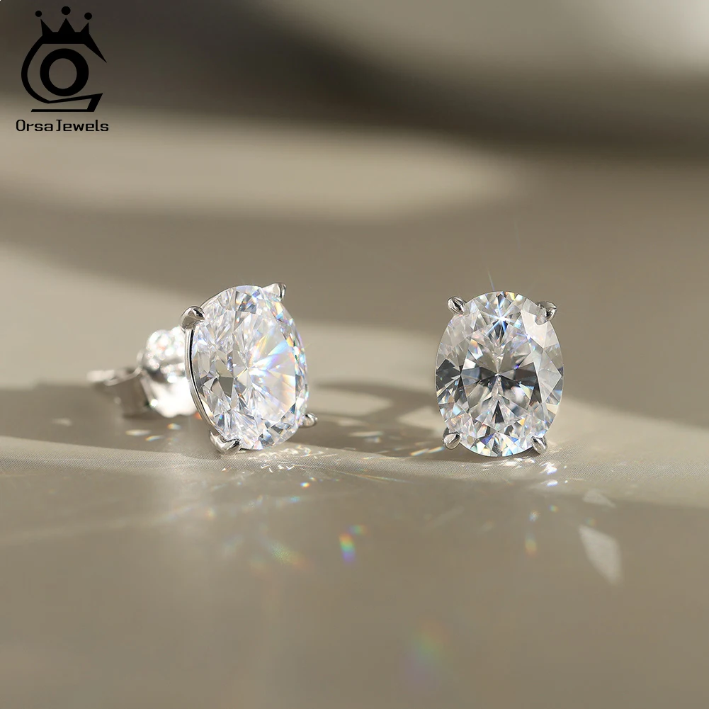 ORSA JEWELS Daily 0.5-3CT Moissanite Studs Earrings for Women S925 Silver D Color VVS Bride Wedding Diamond Studs Ear GRA SMOE02