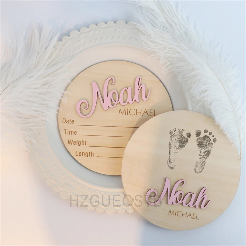 A Set Custom Name Birth Announcement Wooden 3D Sign Personalized Hospital Newborn Birth Arrival Baby Name Hello World Photo Prop