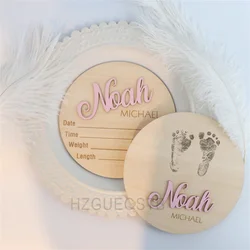 A Set Custom Name Birth Announcement Wooden 3D Sign Personalized Hospital Newborn Birth Arrival Baby Name Hello World Photo Prop