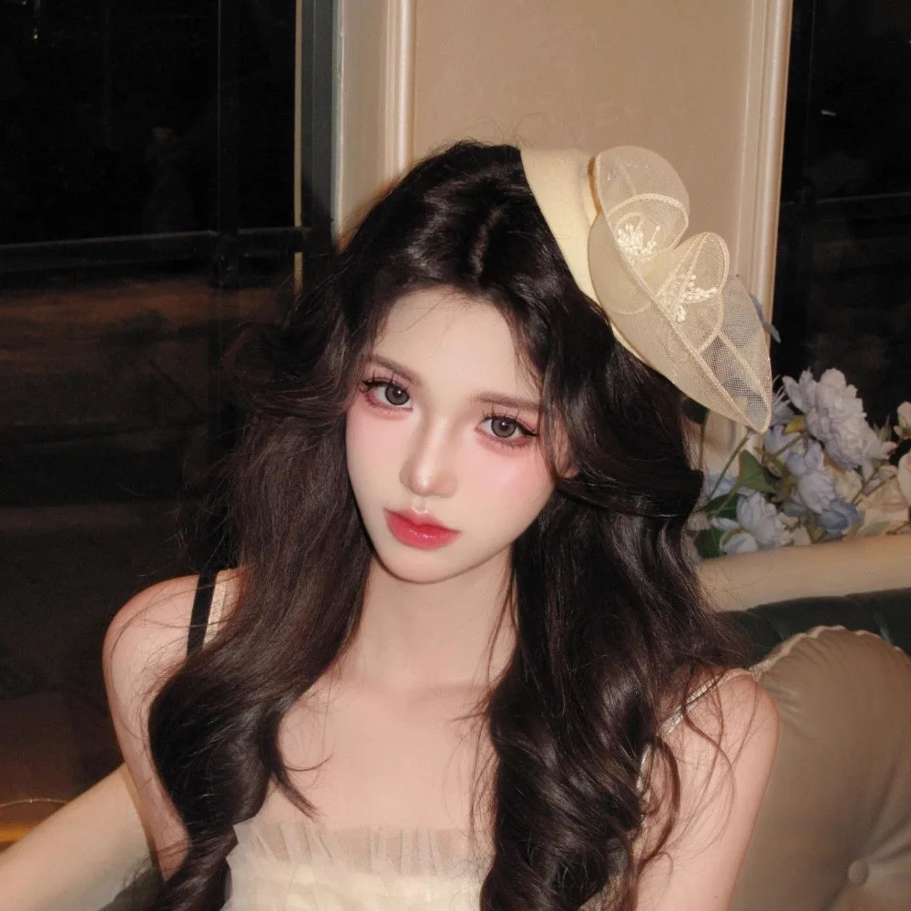 

All-match Flower Feathers Fascinator Hat Hairpin Sweet Veil Hat Headwear Elegant Exquisite Funeral Headdress Headdress