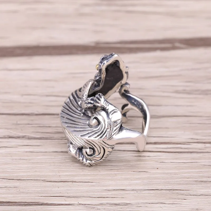 S925 Sterling Silver Ring Panlong Trendy Hip Hop  Personalized original opening  Retro and domineering jewelry