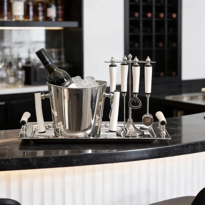 Off-white cow bone handlestainless steel silver long tray wine barrel corkscrew barware set table ornament