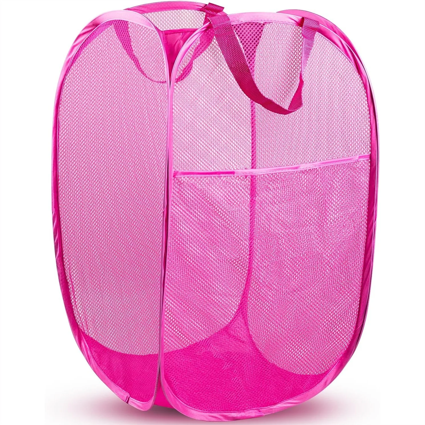 Pop Up Laundry Hamper 70L Collapsible Mesh Basket with Side Pocket and Sturdy Handles for Dorm Bedroom Travel Storage Pink