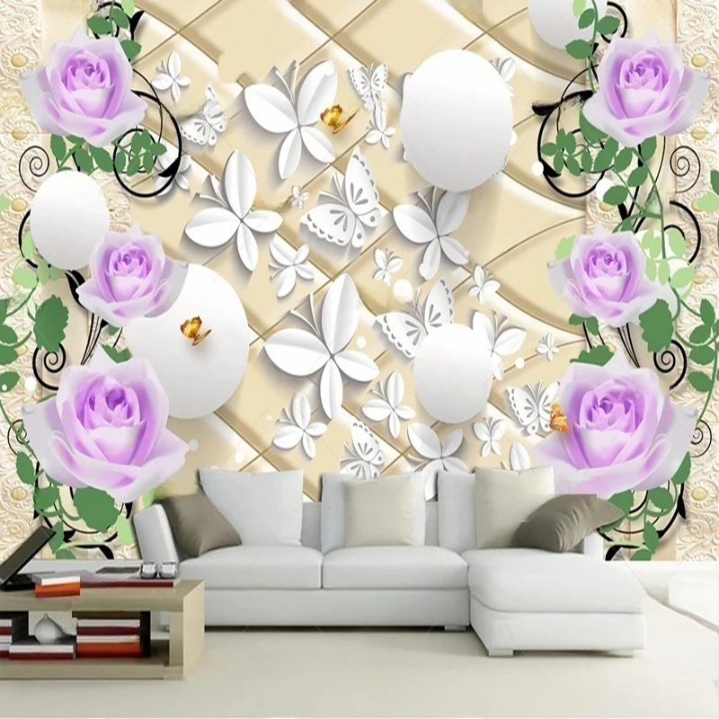 Custom 3D Rose Pattern Wall Mural for Living Room Bedroom Kitchen Modern TV Wall Background Personalized Home Decor Wall Papers