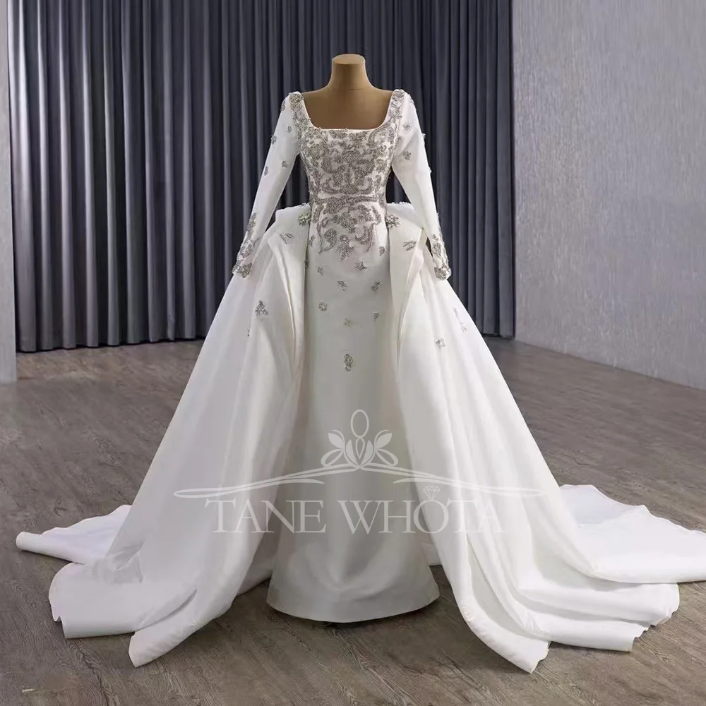 

Abito Sposa Sequined Wedding Dress Customized Square Collar Long Sleeve Lace-Up Back Beading 2025