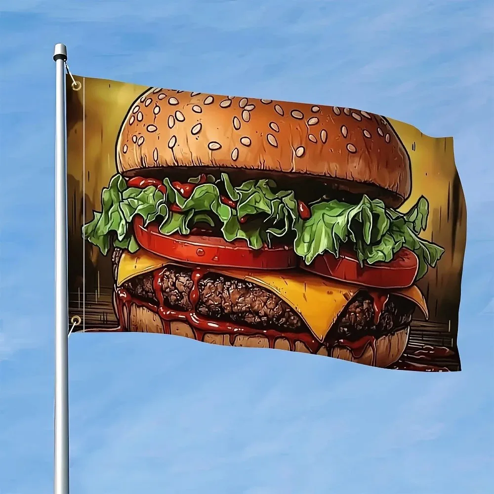 Giant Burger Food Flag Vibrant Polyester Garden Outdoor Decoration 3x5 Ft And 4x6FT
