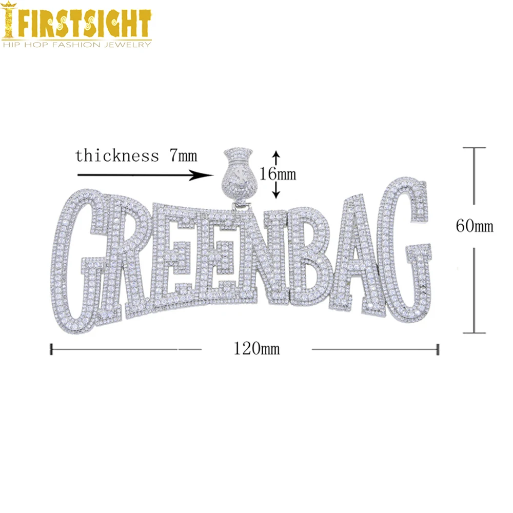New Iced Out Hustle Necklace for Men Pendant Bling Prong Setting CZ Zircon Big Green Money Bag Charm Hip Hop Jewelry