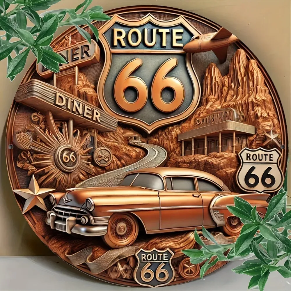 Vintage Route 66 Aluminum Wall Art 12x8 Inch Waterproof Durable Metal Sign for Home Decor Patio Garden