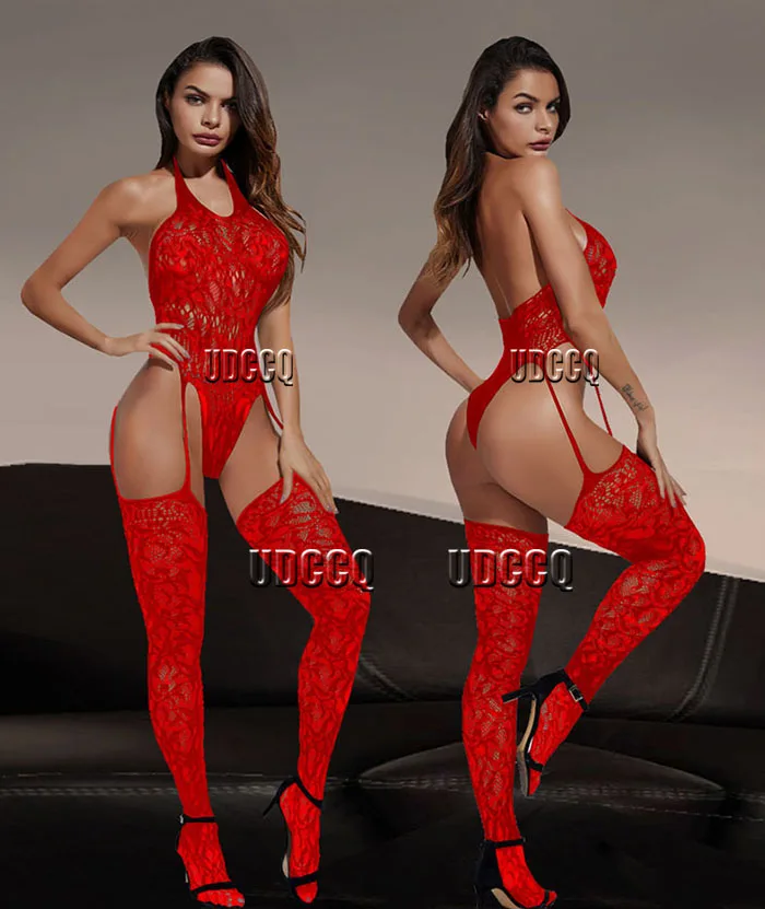 Fishnet sexy Lingerie woman Babydoll apparel Catsuit Underwear Chemises Teddies red Costume sleepwea sexy dress red